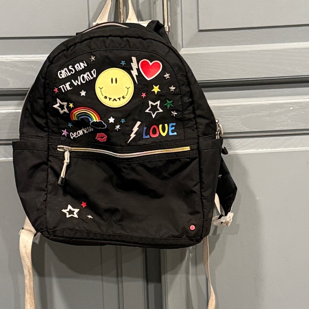 STATE Black Kids Backpack with Colorful Patches